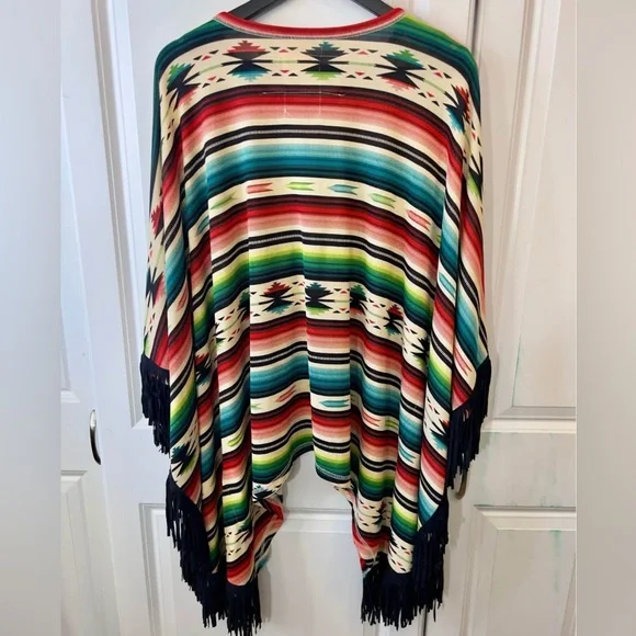 Double D Ranch Colorful Serape Poncho with Fringe - Picture 3 of 6